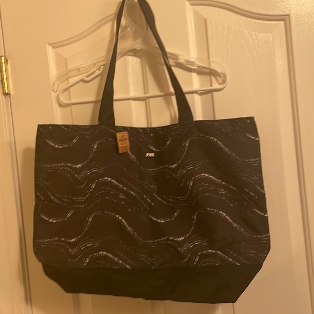NWT PINK brand canvas bag. Black with white marble print